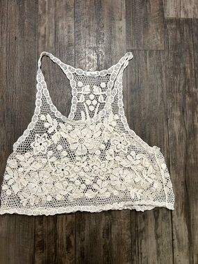 Style Crochet Lace Bralette Ivory Boho Festival Top XS/S